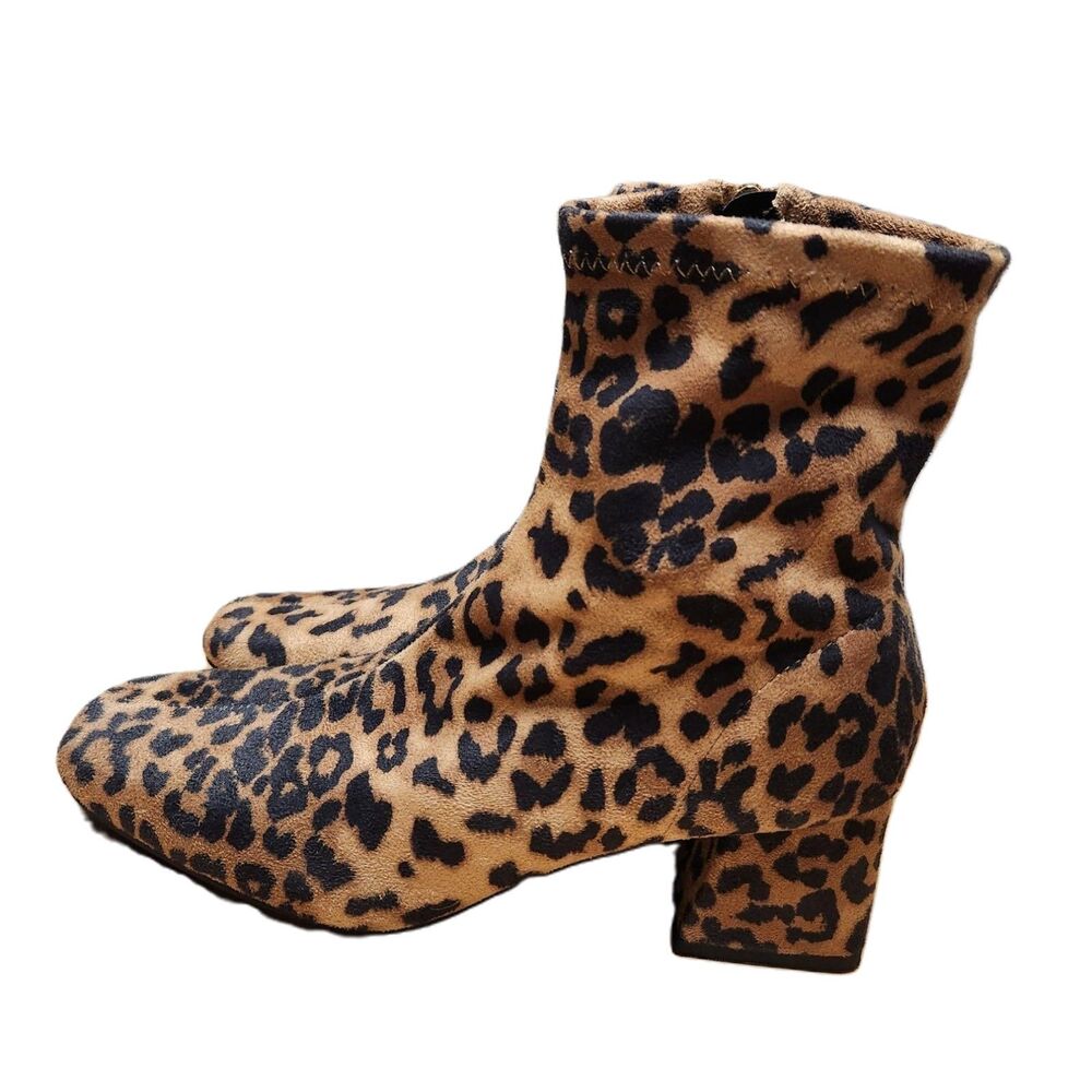 Soda Adena Leopard Print Heeled Booties Women’s 7.5 Side‑Zip